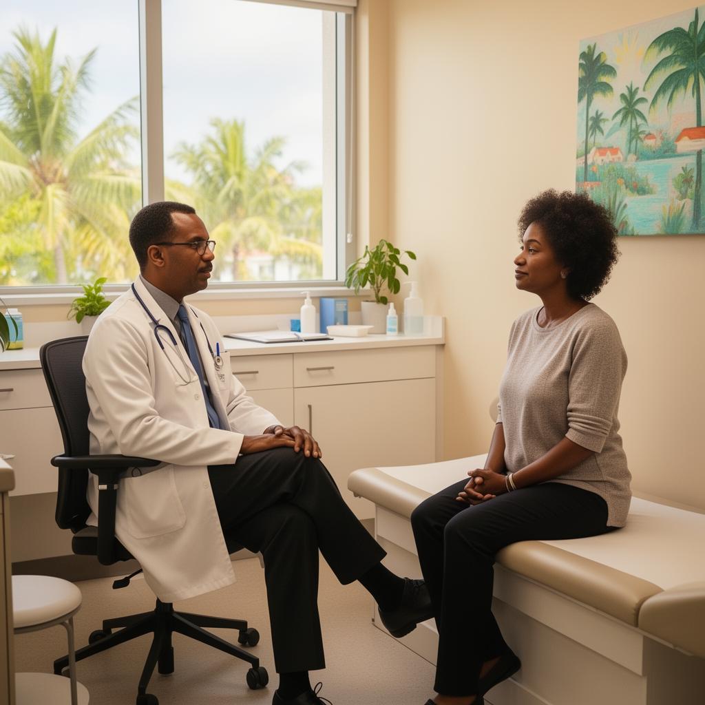 Primary care provider talking with a patient during a wellness visit