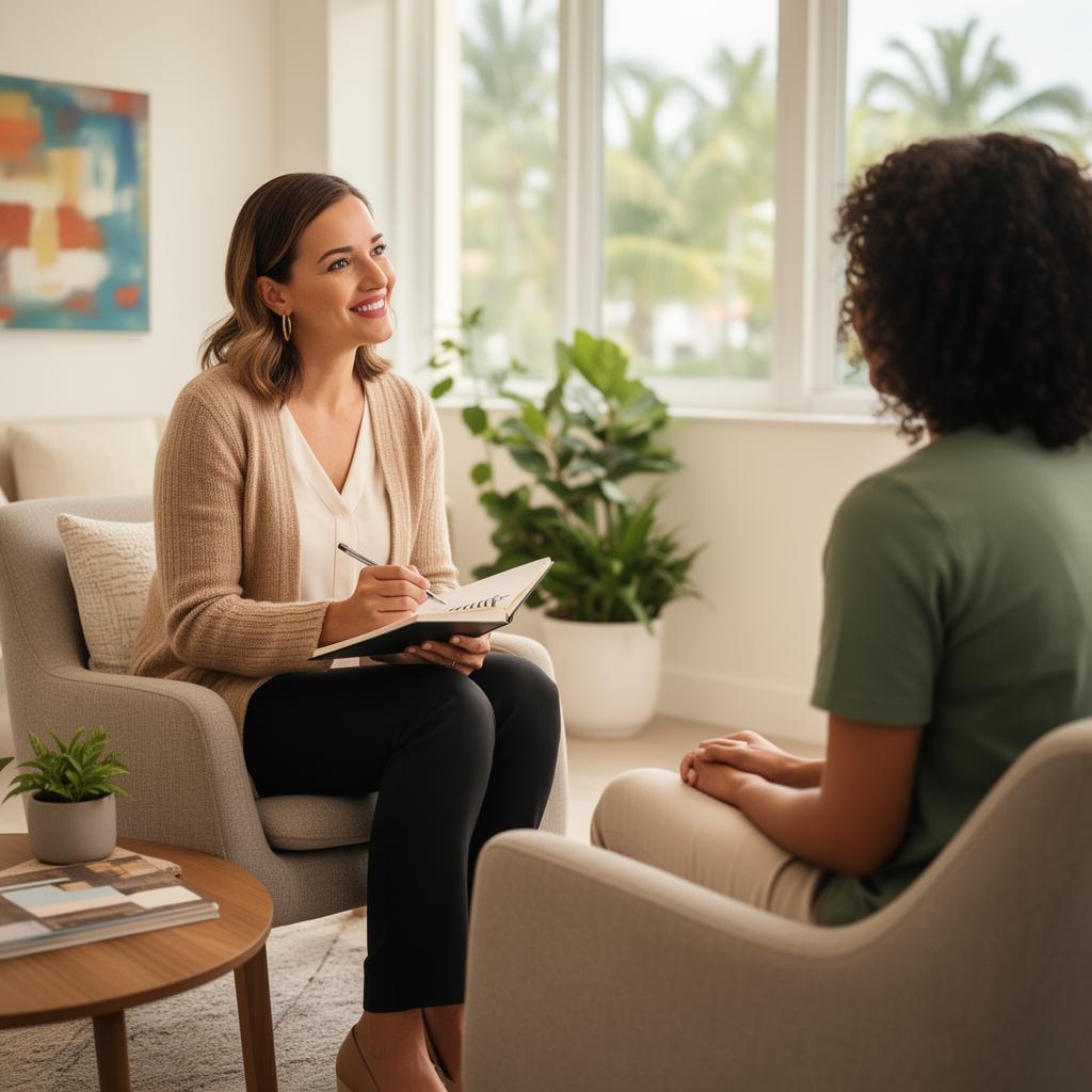 Diverse mental health care team in a modern Miami clinic