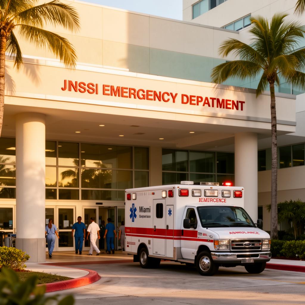 Hospital emergency room entrance with an ambulance